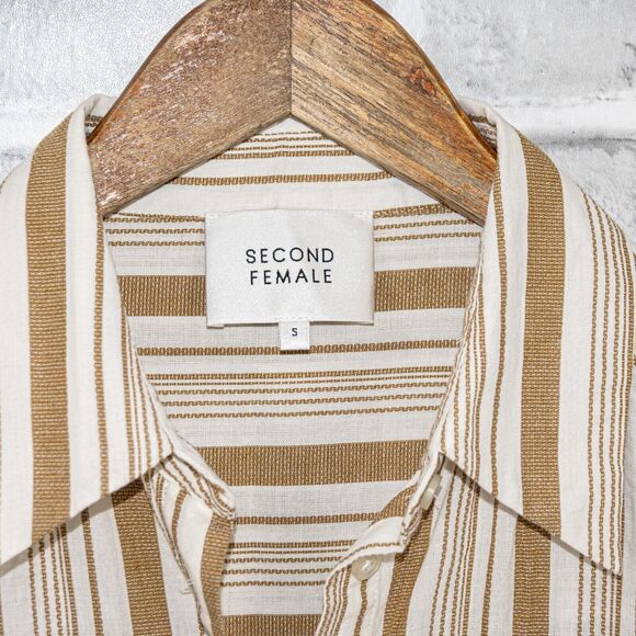 SECOND FEMALE Bristol Oversize Shirt in Bronze brown striped Cotton size Small - Picture 2 of 11